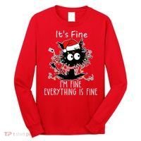 Its Fine Im Fine Everything Is Fine Cat Tangled In Christmas Lights Long Sleeve Shirt thumb 0