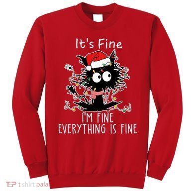 Its Fine Im Fine Everything Is Fine Cat Tangled In Christmas Lights Sweatshirt