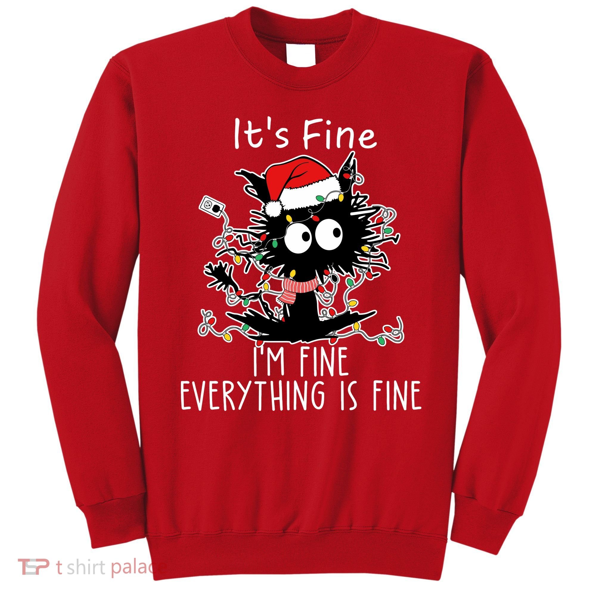 Its Fine Im Fine Everything Is Fine Cat Tangled In Christmas Lights Sweatshirt