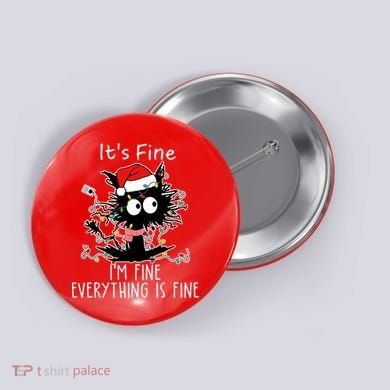 Its Fine Im Fine Everything Is Fine Cat Tangled In Christmas Lights Button