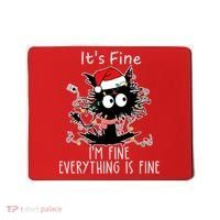 Its Fine Im Fine Everything Is Fine Cat Tangled In Christmas Lights Mousepad thumb 0