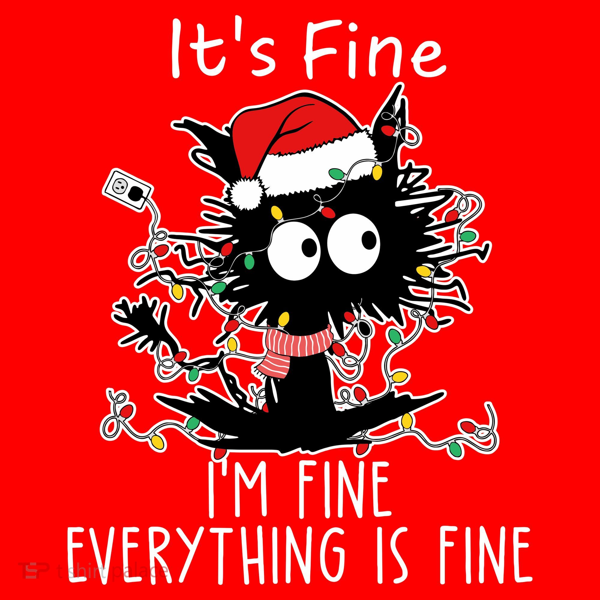 Its Fine Im Fine Everything Is Fine Cat Tangled In Christmas Lights Mousepad