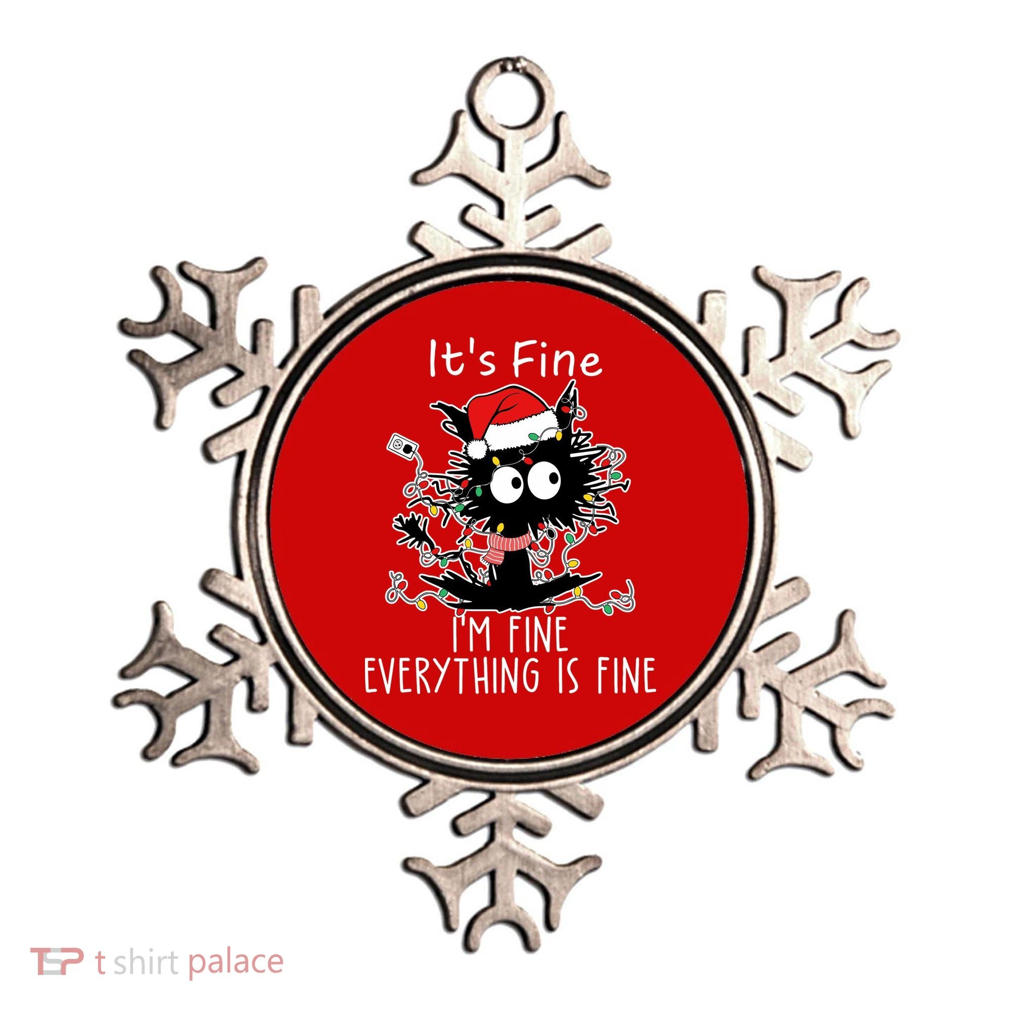 Its Fine Im Fine Everything Is Fine Cat Tangled In Christmas Lights Ornament