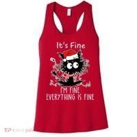 Its Fine Im Fine Everything Is Fine Cat Tangled In Christmas Lights Women's Tank Top thumb 0