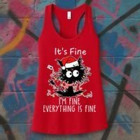 Its Fine Im Fine Everything Is Fine Cat Tangled In Christmas Lights Women's Tank Top thumb 3