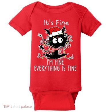 Its Fine Im Fine Everything Is Fine Cat Tangled In Christmas Lights Baby Bodysuit