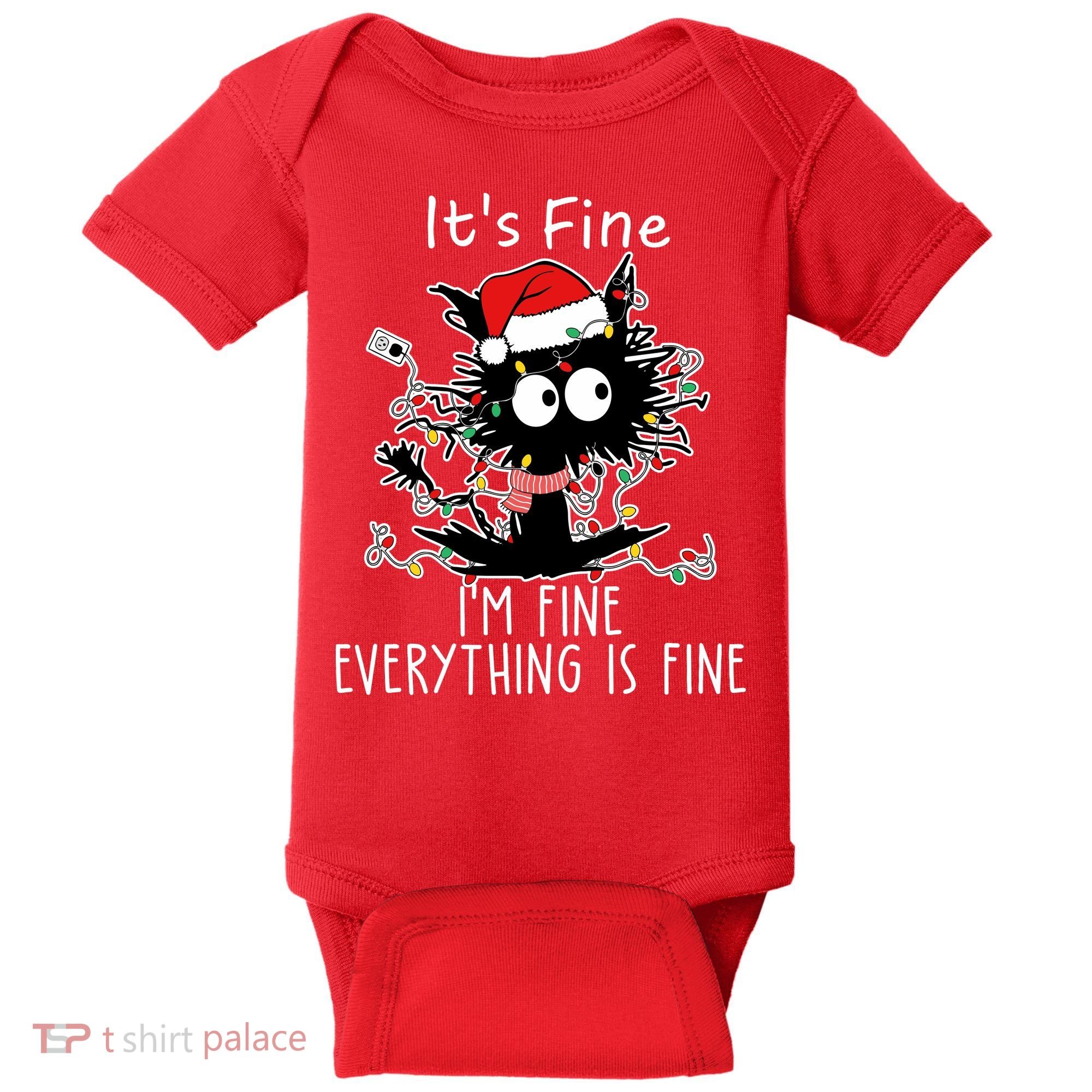 Its Fine Im Fine Everything Is Fine Cat Tangled In Christmas Lights Baby Bodysuit