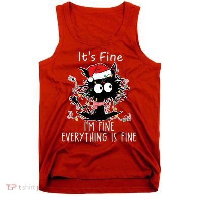 Its Fine Im Fine Everything Is Fine Cat Tangled In Christmas Lights Tank Top