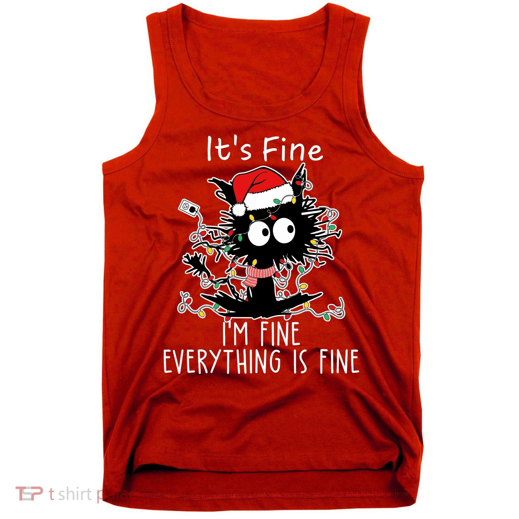 Its Fine Im Fine Everything Is Fine Cat Tangled In Christmas Lights Tank Top