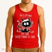 Its Fine Im Fine Everything Is Fine Cat Tangled In Christmas Lights Tank Top thumb 3
