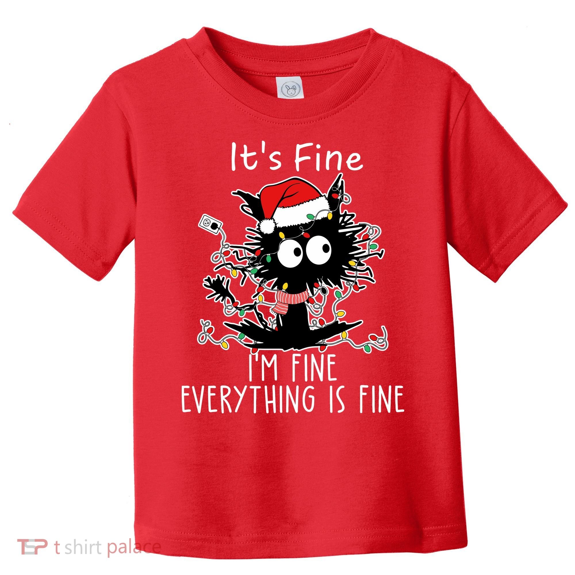 Its Fine Im Fine Everything Is Fine Cat Tangled In Christmas Lights Toddler T-Shirt