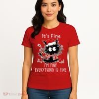 Its Fine Im Fine Everything Is Fine Cat Tangled In Christmas Lights Women's T-Shirt thumb 4