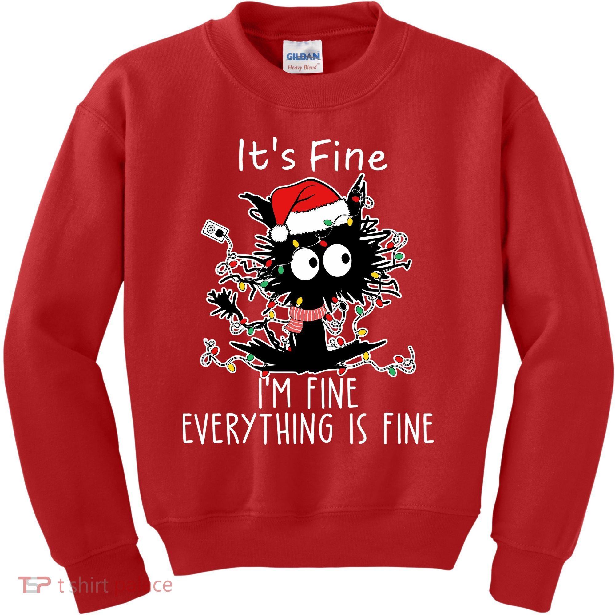 Its Fine Im Fine Everything Is Fine Cat Tangled In Christmas Lights Kids Sweatshirt