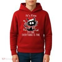 Its Fine Im Fine Everything Is Fine Cat Tangled In Christmas Lights Kids Hoodie thumb 4
