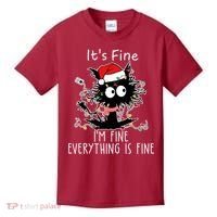 Its Fine Im Fine Everything Is Fine Cat Tangled In Christmas Lights Kids T-Shirt thumb 0