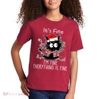 Its Fine Im Fine Everything Is Fine Cat Tangled In Christmas Lights Kids T-Shirt thumb 2