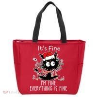 Its Fine Im Fine Everything Is Fine Cat Tangled In Christmas Lights Tote Bag thumb 0