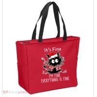Its Fine Im Fine Everything Is Fine Cat Tangled In Christmas Lights Tote Bag thumb 2