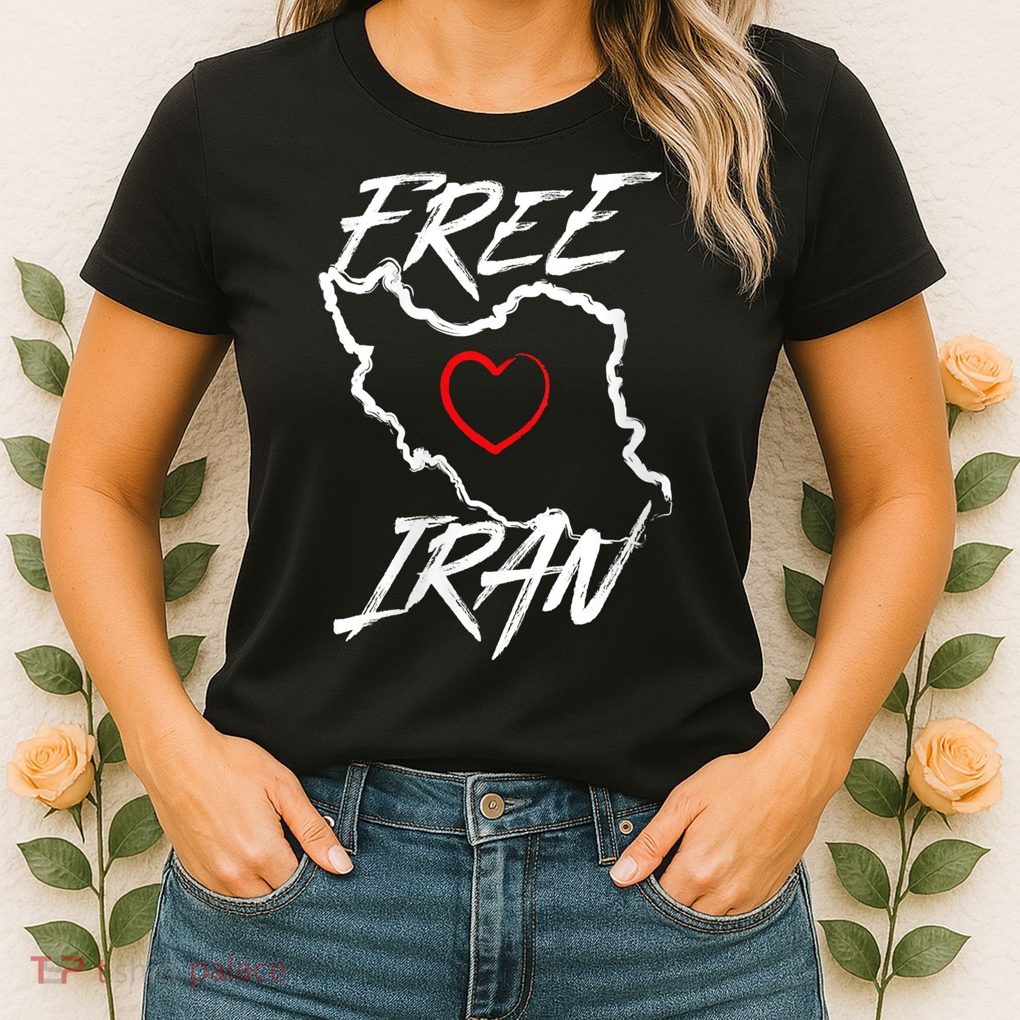 Iran Free Iran Symbol Heart Map Freedom Heart Love Women's T-Shirt