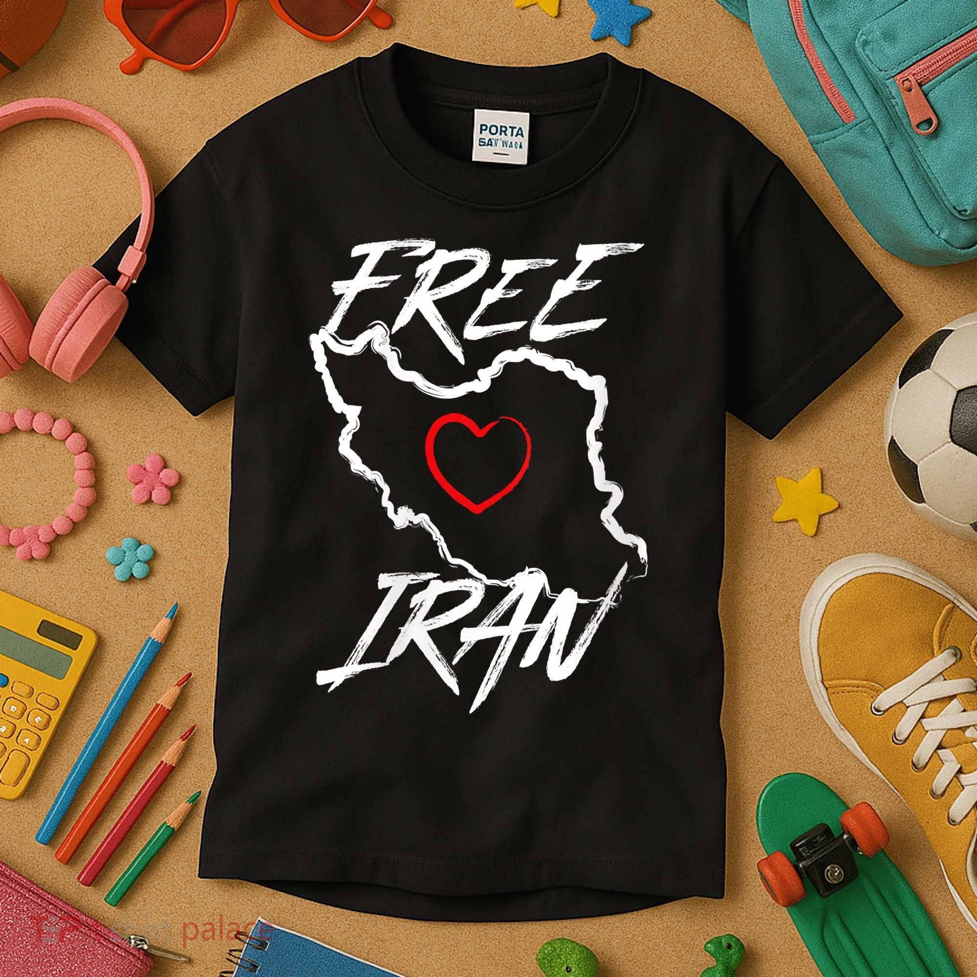 Iran Free Iran Symbol Heart Map Freedom Heart Love Kids T-Shirt