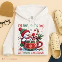 I'm Fine Its Fine Just Having A Meltdown Funny Snowman Christmas Hoodie thumb 4