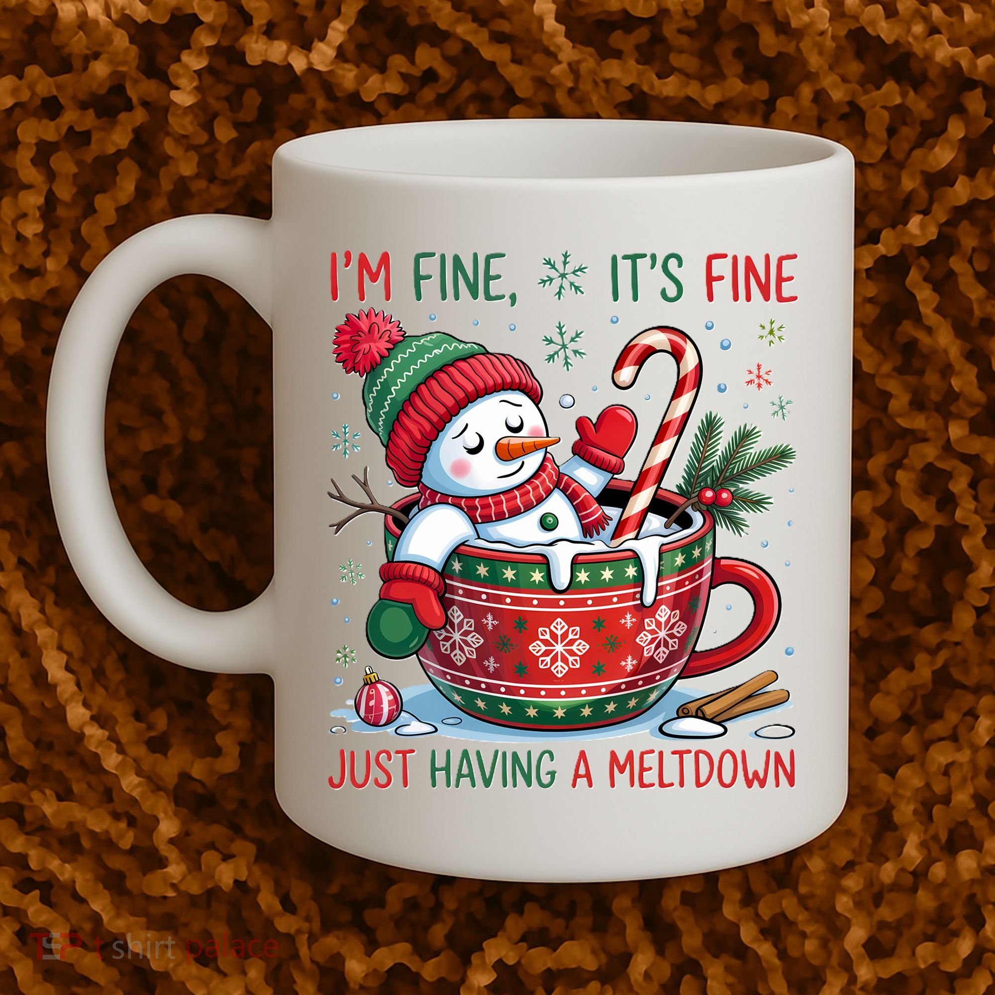 I'm Fine Its Fine Just Having A Meltdown Funny Snowman Christmas Coffee Mug