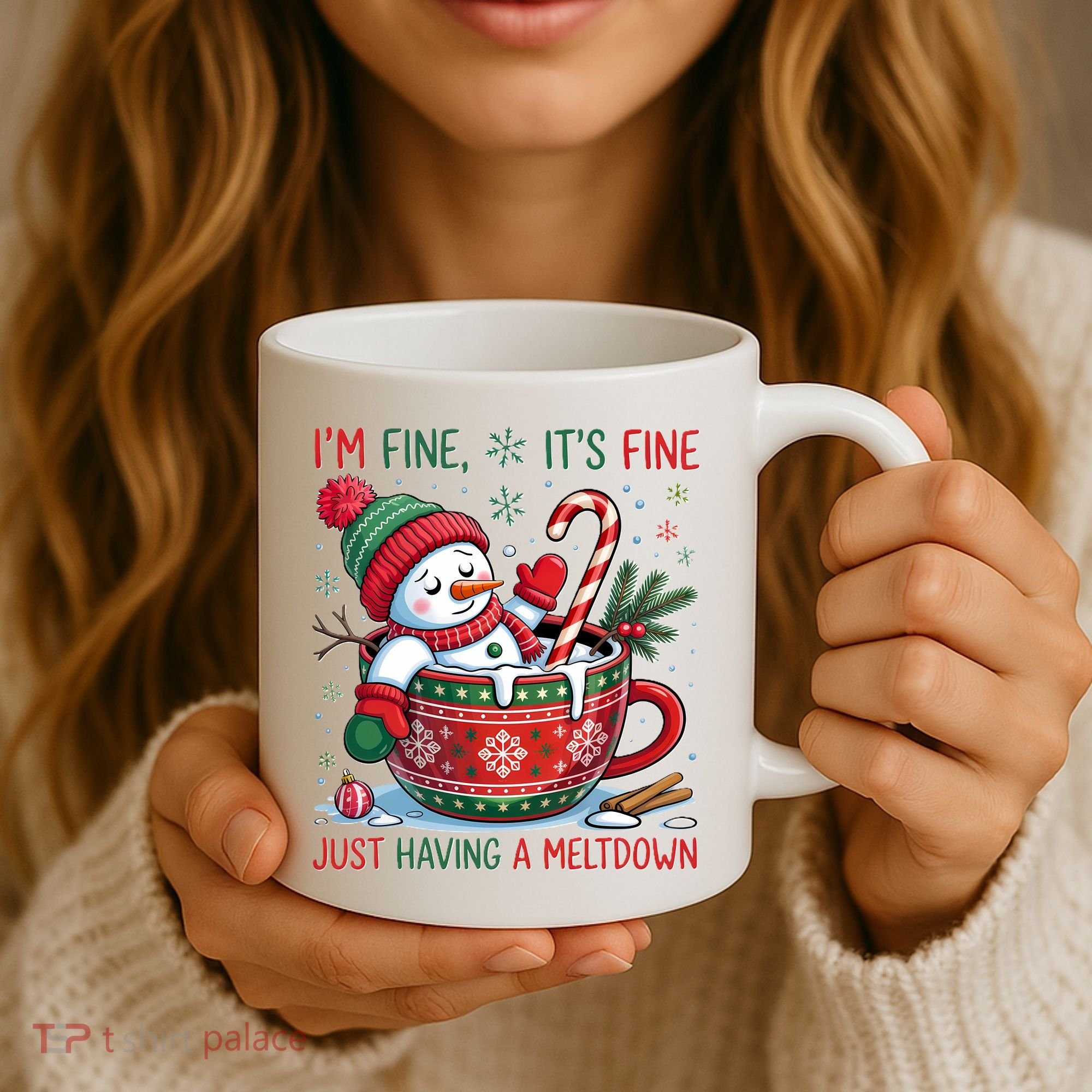I'm Fine Its Fine Just Having A Meltdown Funny Snowman Christmas Coffee Mug