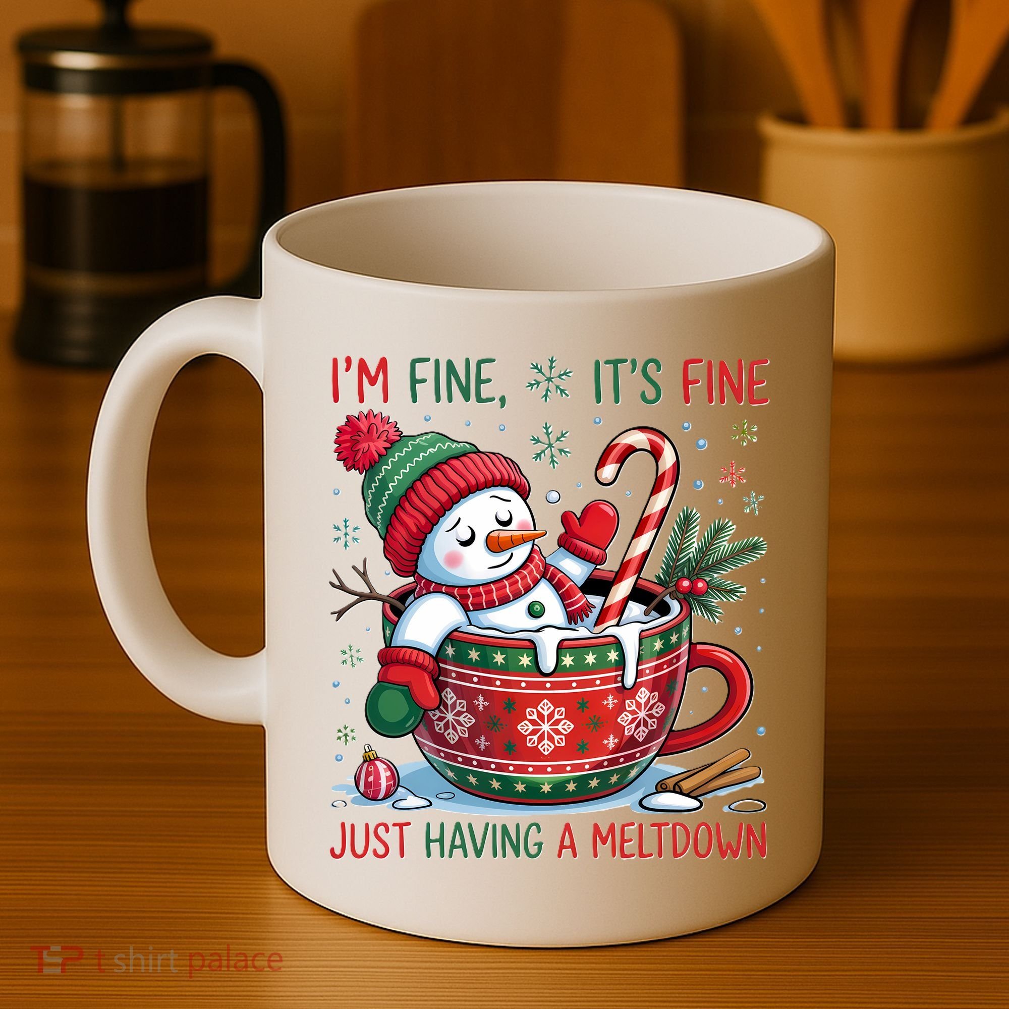 I'm Fine Its Fine Just Having A Meltdown Funny Snowman Christmas Coffee Mug