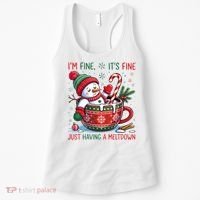 I'm Fine Its Fine Just Having A Meltdown Funny Snowman Christmas Women's Tank Top thumb 0