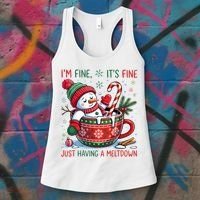 I'm Fine Its Fine Just Having A Meltdown Funny Snowman Christmas Women's Tank Top thumb 3