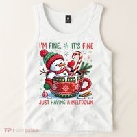 I'm Fine Its Fine Just Having A Meltdown Funny Snowman Christmas Tank Top thumb 2