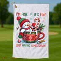 I'm Fine Its Fine Just Having A Meltdown Funny Snowman Christmas Golf Towel thumb 1