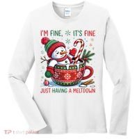 I'm Fine Its Fine Just Having A Meltdown Funny Snowman Christmas Women's Long Sleeve Shirt thumb 0
