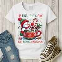 I'm Fine Its Fine Just Having A Meltdown Funny Snowman Christmas Women's T-Shirt thumb 3
