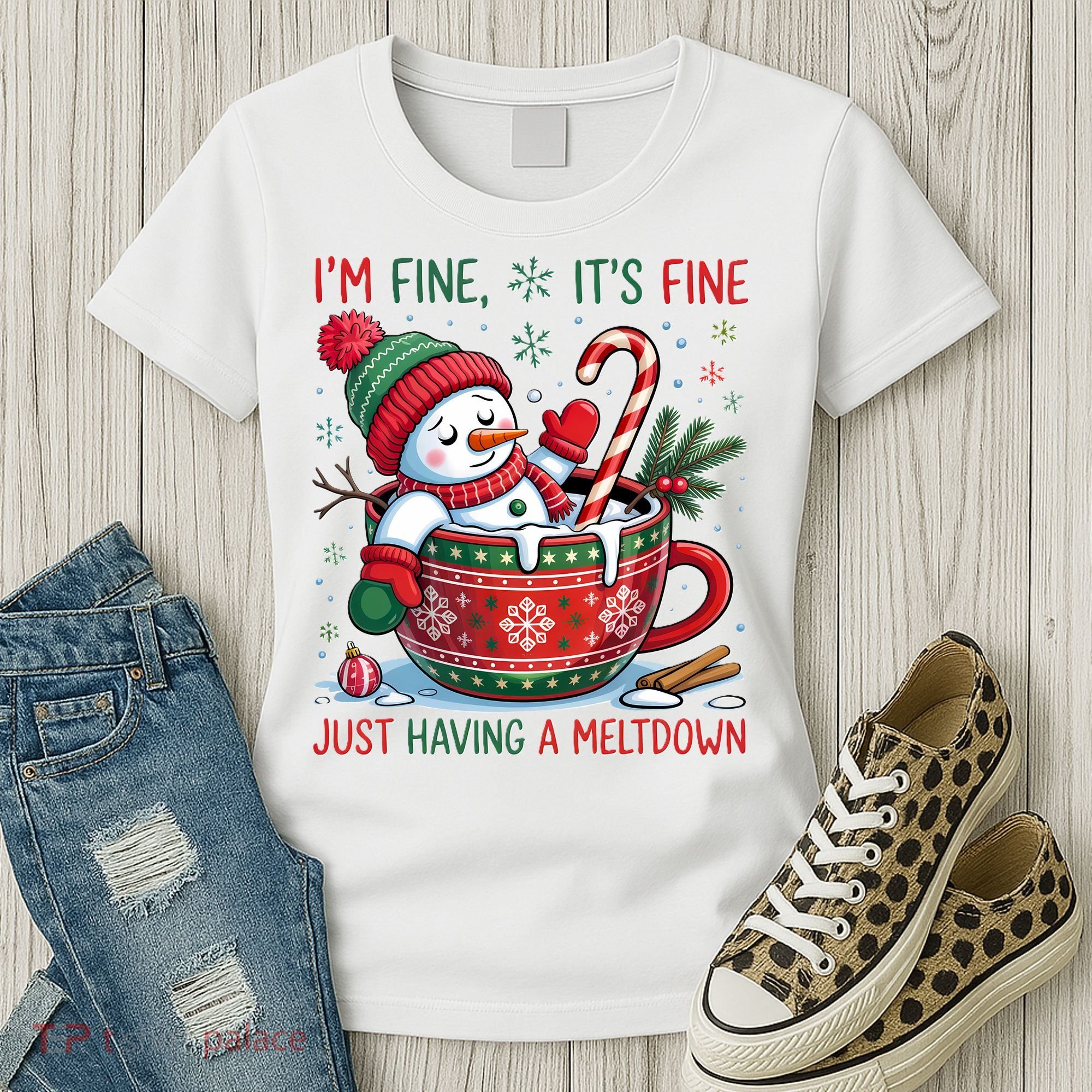I'm Fine Its Fine Just Having A Meltdown Funny Snowman Christmas Women's T-Shirt
