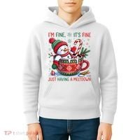 I'm Fine Its Fine Just Having A Meltdown Funny Snowman Christmas Kids Hoodie thumb 4