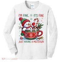 I'm Fine Its Fine Just Having A Meltdown Funny Snowman Christmas Kids Long Sleeve Shirt thumb 0