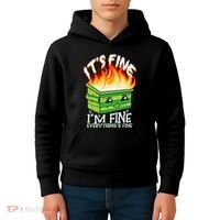 ItS Fine IM Fine Everything Is Fine Dumpster Fire Funny Kids Hoodie thumb 4