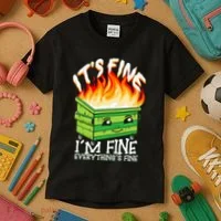 ItS Fine IM Fine Everything Is Fine Dumpster Fire Funny Kids T-Shirt thumb 3