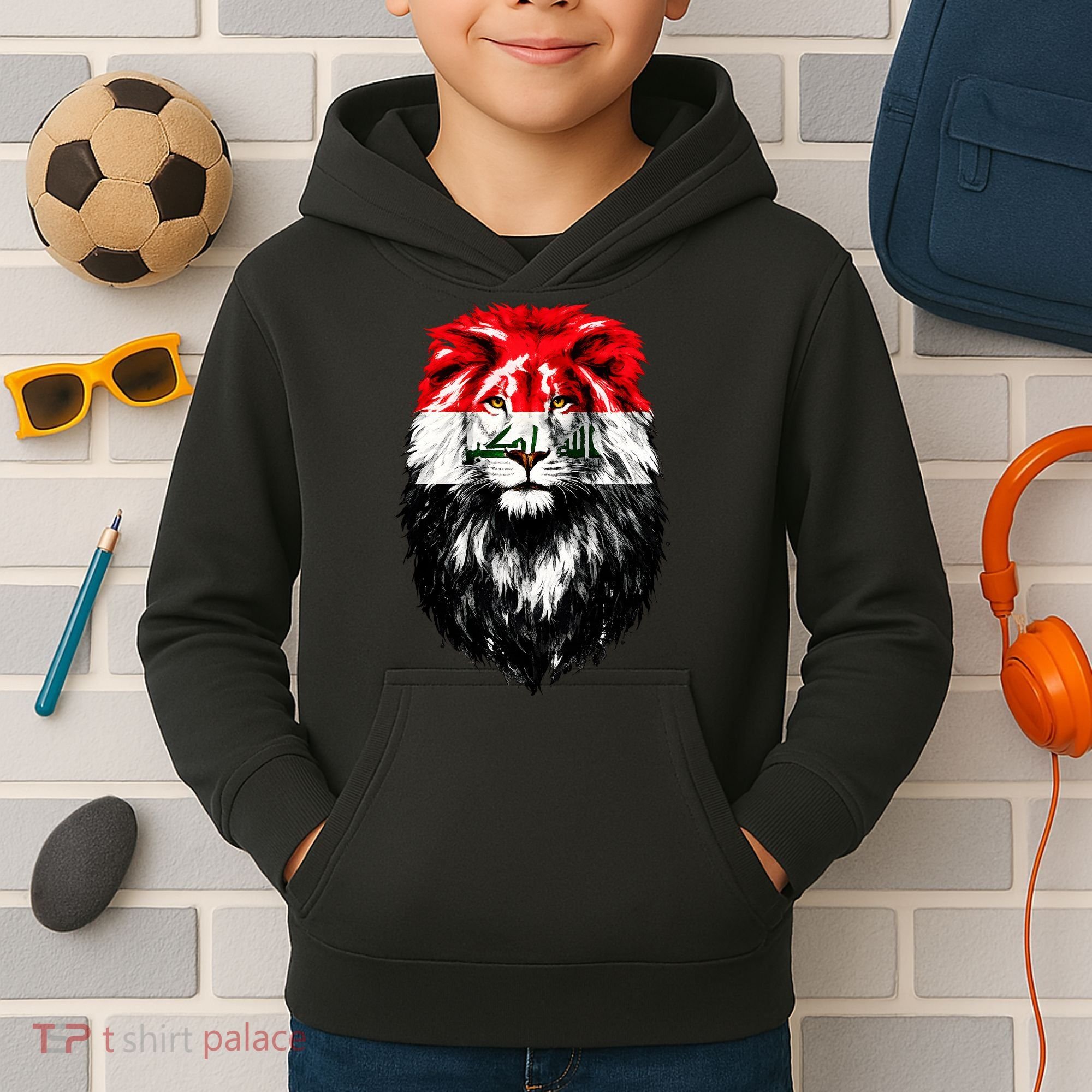 Iraqi Flag Iraq Pride Lion Face Kids Hoodie