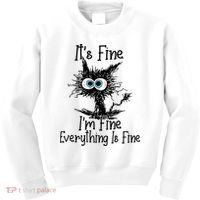 It's Fine I'm Fine Everything Is Fine Funny Cat Kids Sweatshirt thumb 0