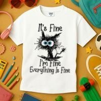 It's Fine I'm Fine Everything Is Fine Funny Cat Kids T-Shirt thumb 3