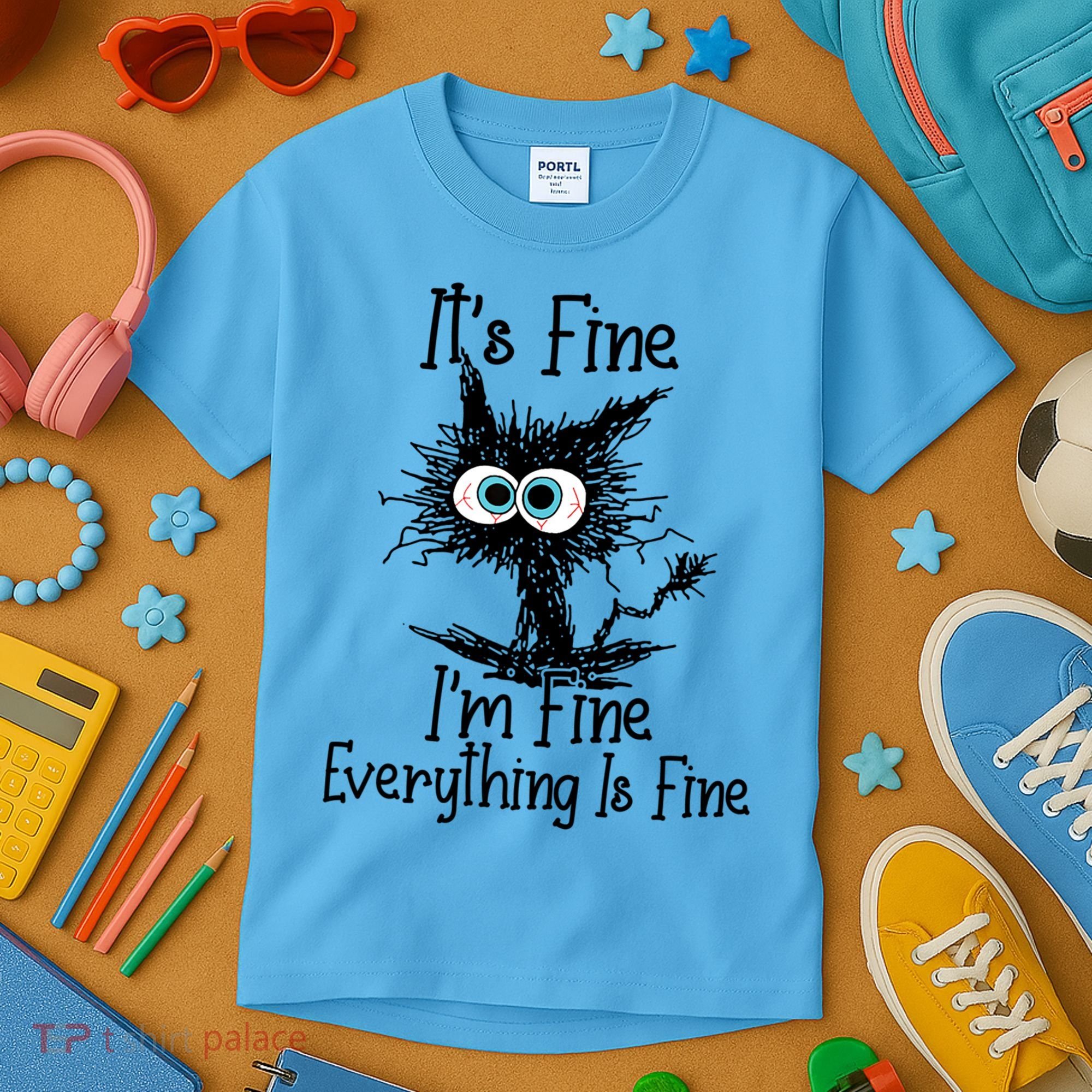 It's Fine I'm Fine Everything Is Fine Funny Cat Gift Kids T-Shirt
