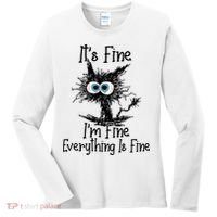 It's Fine I'm Fine Everything Is Fine Funny Cat Gift Women's Long Sleeve Shirt thumb 0