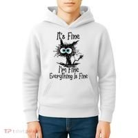 It's Fine I'm Fine Everything Is Fine Funny Cat Gift Kids Hoodie thumb 4