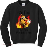 Its Fine Im Fine Everything Is Fine This Is Fine Meme Dog Kids Sweatshirt thumb 0