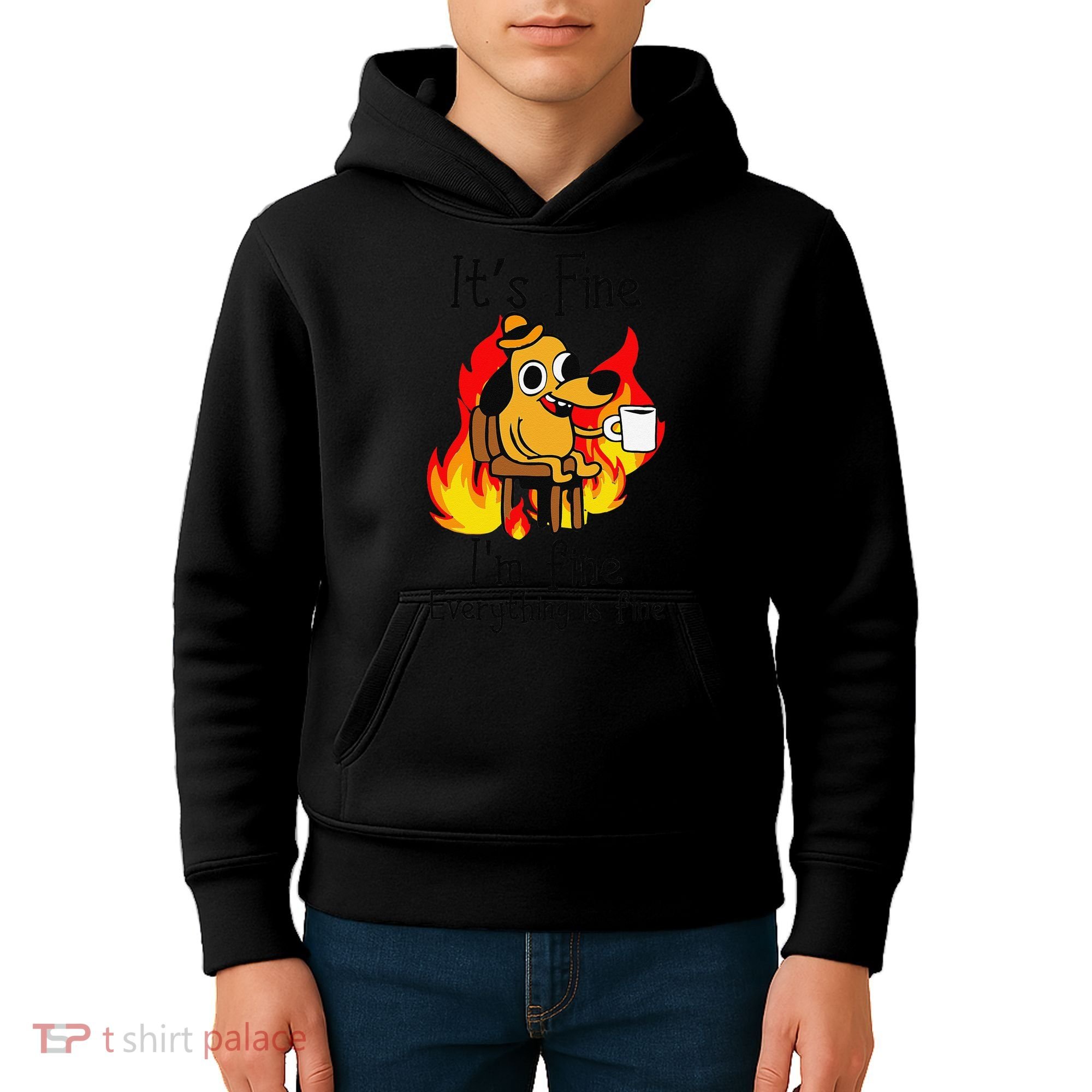 Its Fine Im Fine Everything Is Fine This Is Fine Meme Dog Kids Hoodie