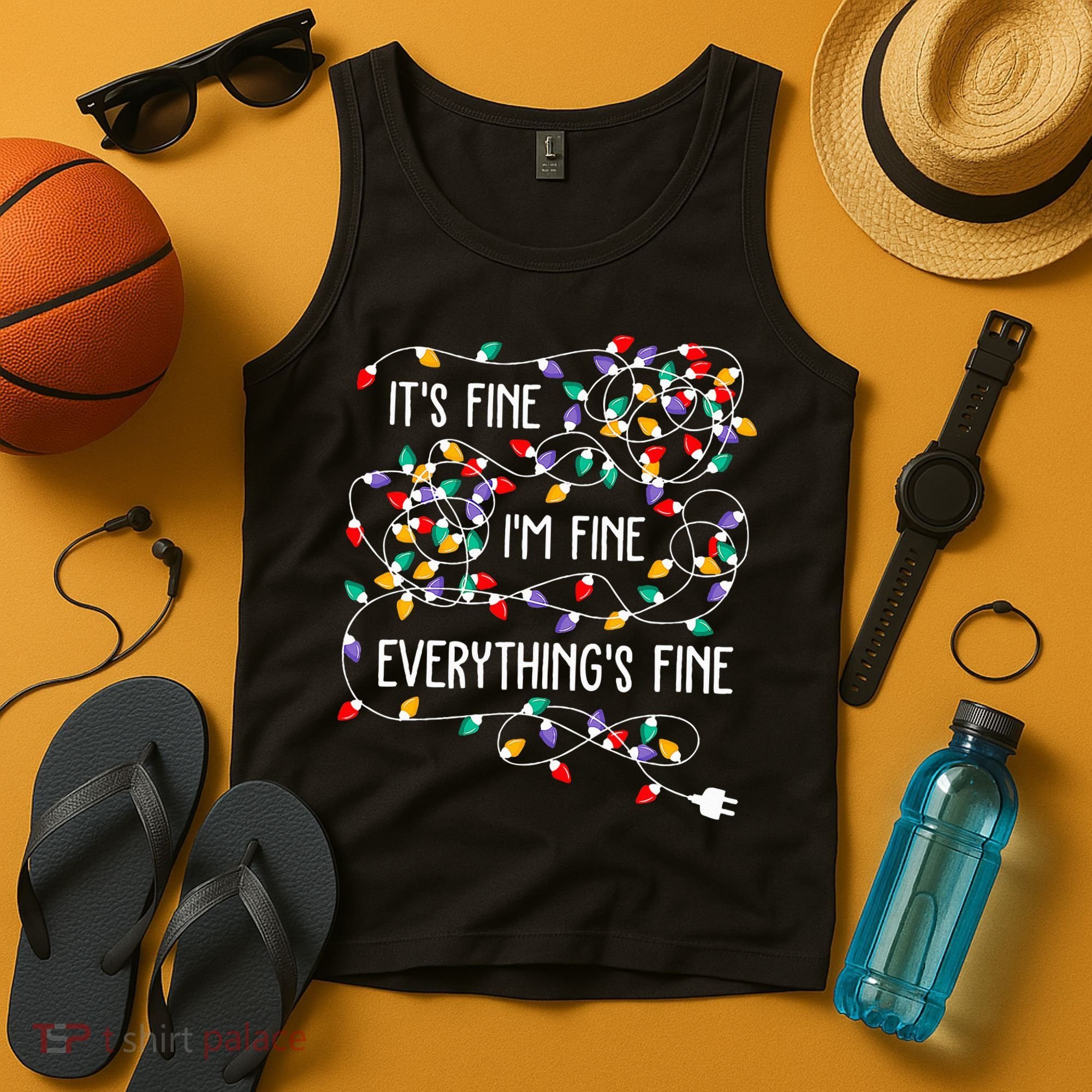 ItS Fine IM Fine Everything Is Fine Christmas Lights Xmas Tank Top