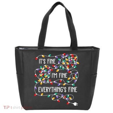 ItS Fine IM Fine Everything Is Fine Christmas Lights Xmas Tote Bag