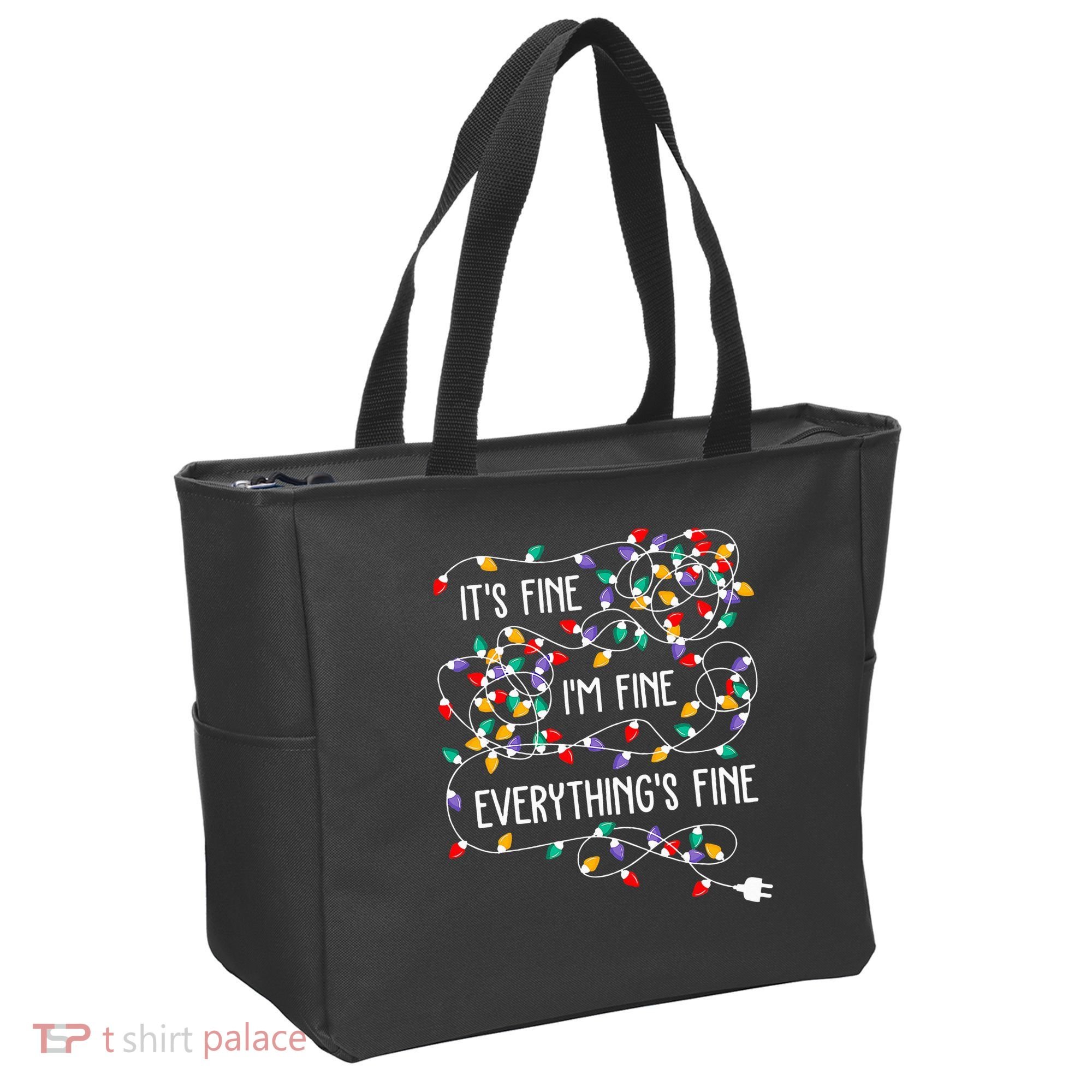 ItS Fine IM Fine Everything Is Fine Christmas Lights Xmas Tote Bag